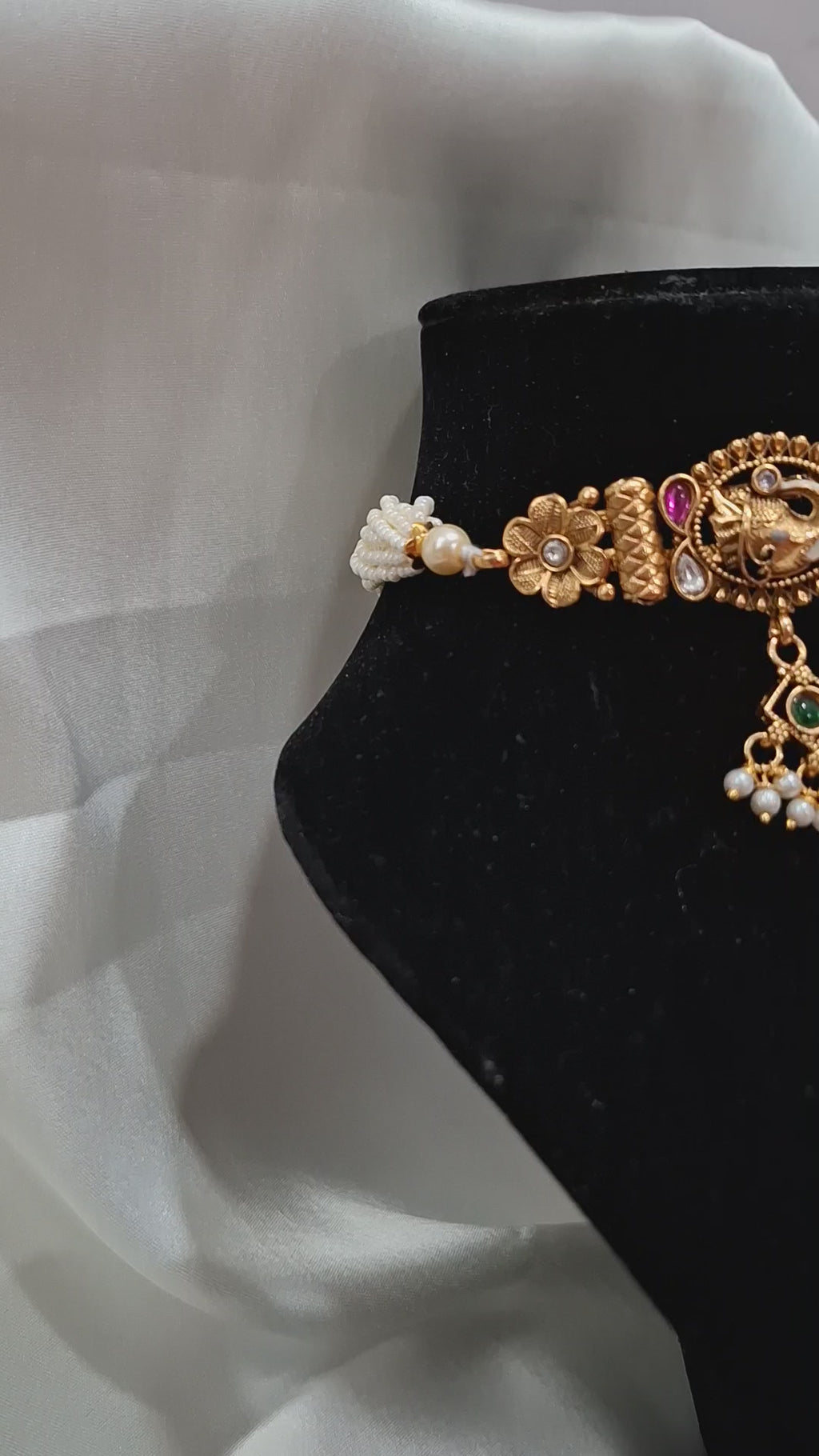 Antique Gold Plated Choker Set with Turquoise Meenakari & Pearl Droplets