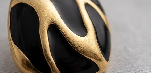 Abstract Wavy Black Enamel & Gold Studs