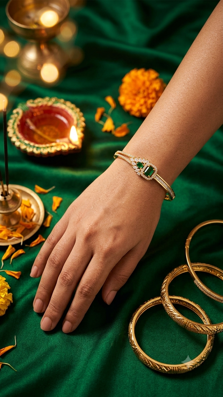 Aura Emerald Cluster Gold Toned Bracelet