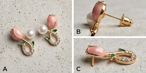 Blush Tulip & Pearl Pavé Earrings