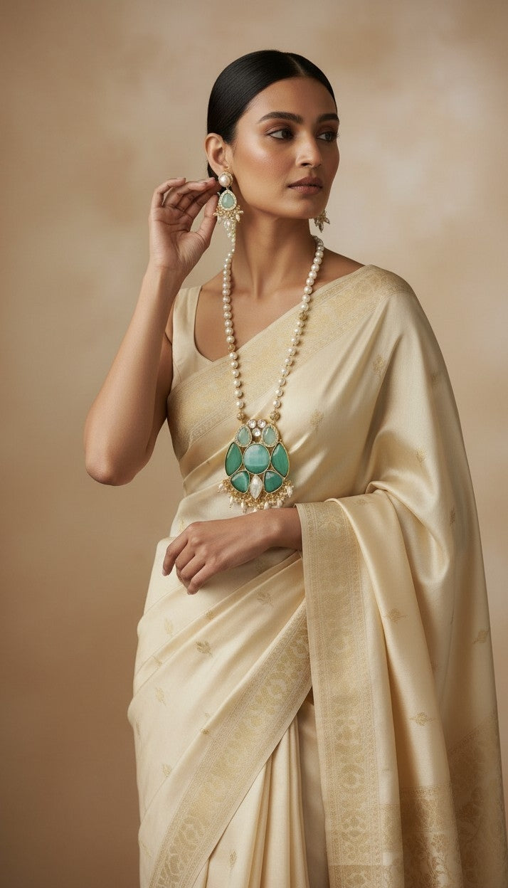 Royal Mint & Mother of Pearl Stone Statement Necklace Set with Matching Earrings