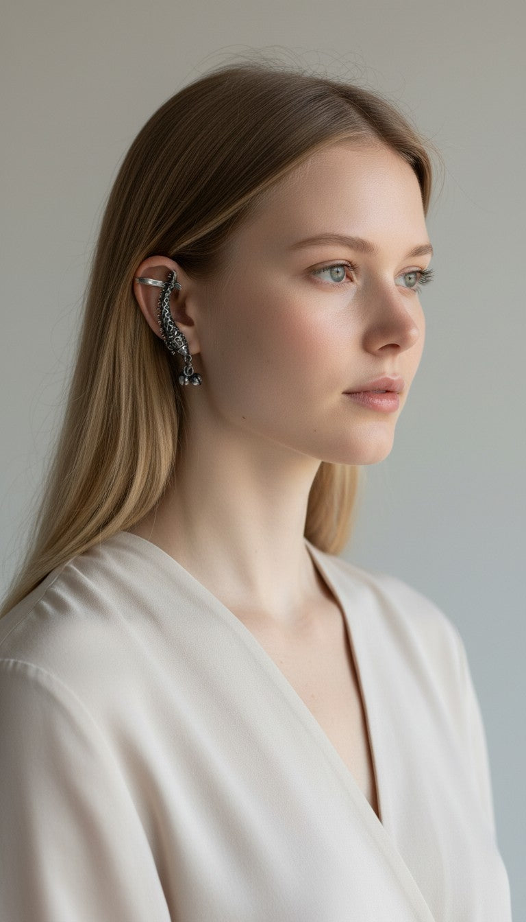 Antique Oxidized Silver Fish Ear Cuff