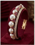 Royal Pearl & Pink Stone Gold-Plated Bangle