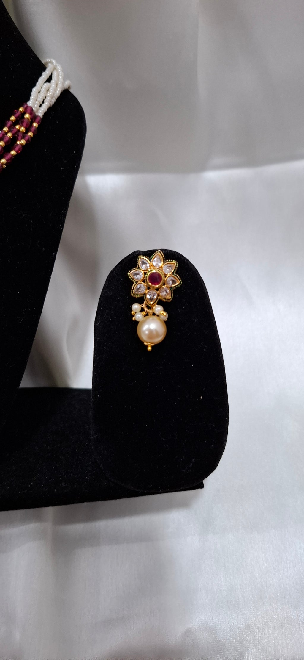 Traditional Indian Jadau Kundan  Necklace with Ruby-Red Accents & Matching Earrings