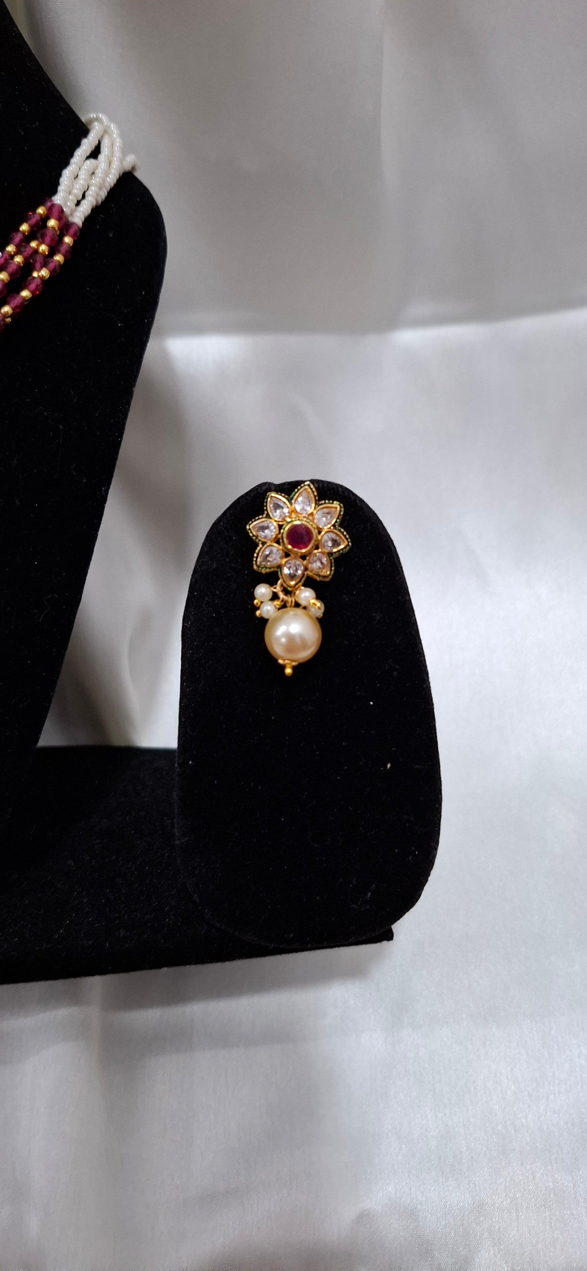 Traditional Indian Jadau Kundan  Necklace with Ruby-Red Accents & Matching Earrings