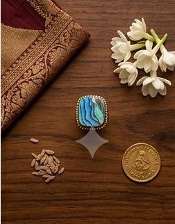 Abalone-Style Vintage Beaded Statement Ring