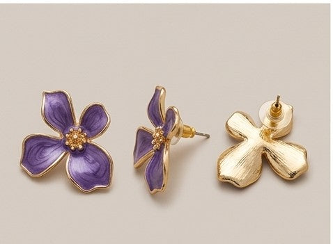 Lavender Bloom Enamel Statement Earrings