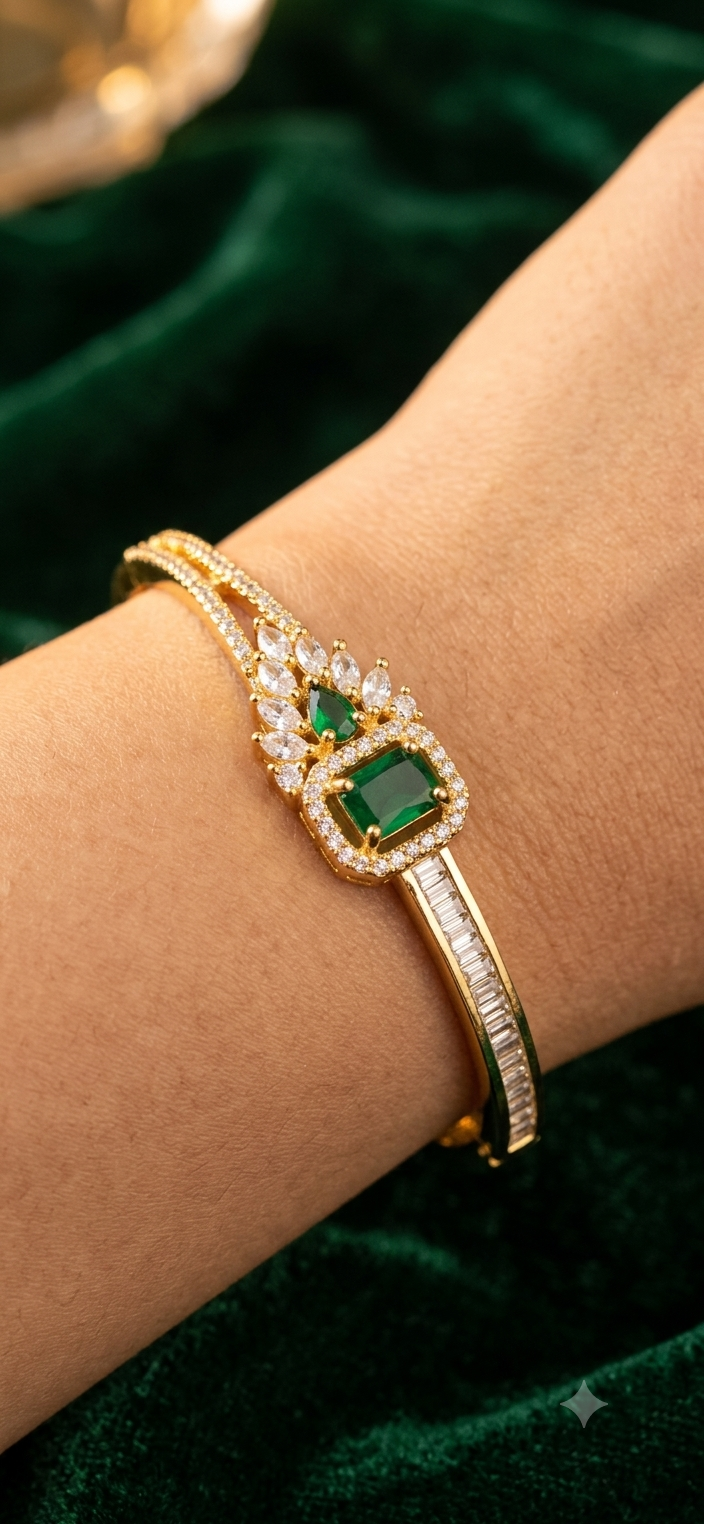 Aura Emerald Cluster Gold Toned Bracelet