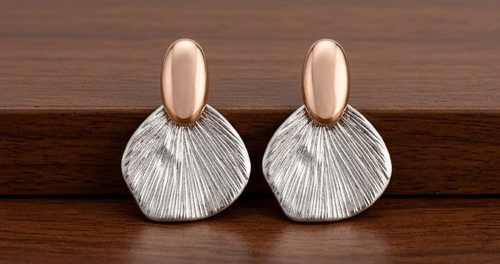 Modern Two-Tone Textured Fan Drop Earrings
