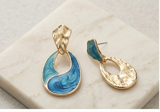 Azure Enamel Swirl Drop Earrings