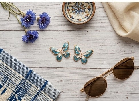 Azure Enamel Butterfly Stud Earrings