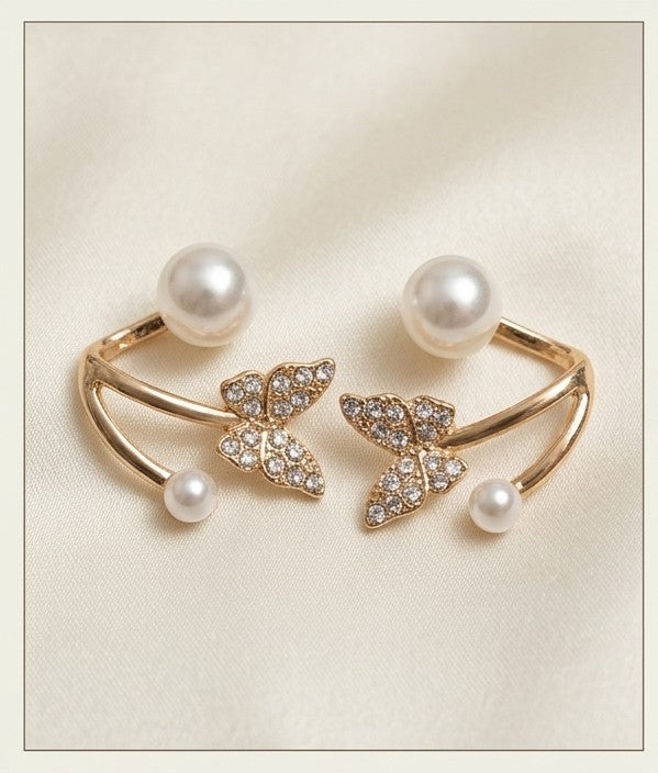 Pearl & Pavé Butterfly Ear Climbers