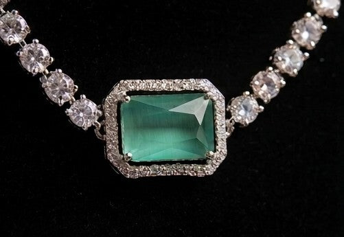 Rhodium-Plated Teal Necklace & Earring Set
