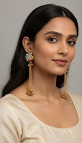 Traditional Peacock Drop / Shoulder-Duster Earrings (Kundan & Ghungroo Danglers)
