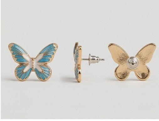 Azure Enamel Butterfly Stud Earrings