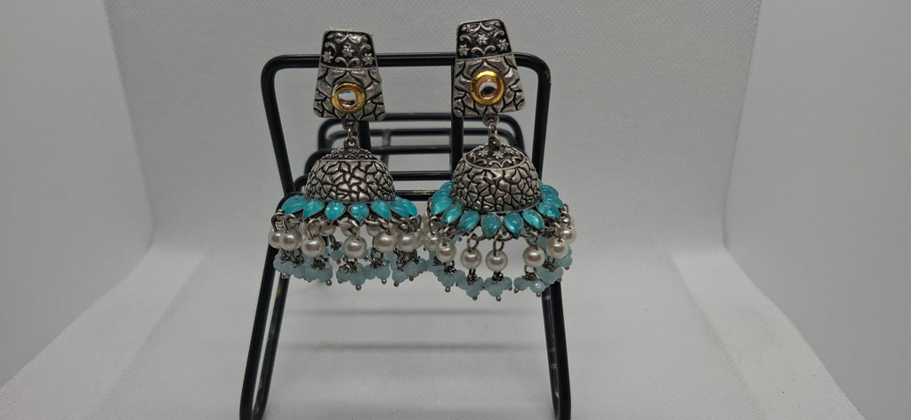 Blue Oxidised jhumkas
