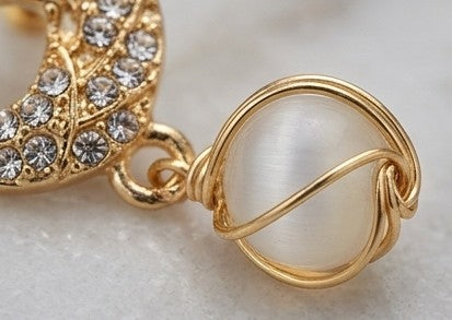 Gold-Tone Crystal Swirl & Caged Pearl Drop Earrings