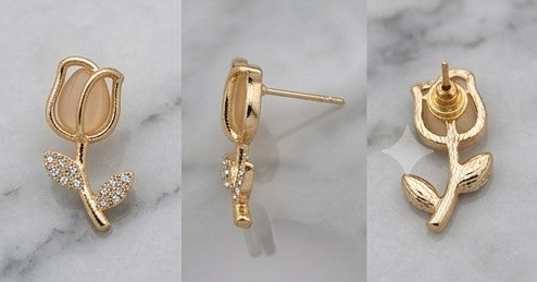 Champagne Tulip Pavé Stud Earrings