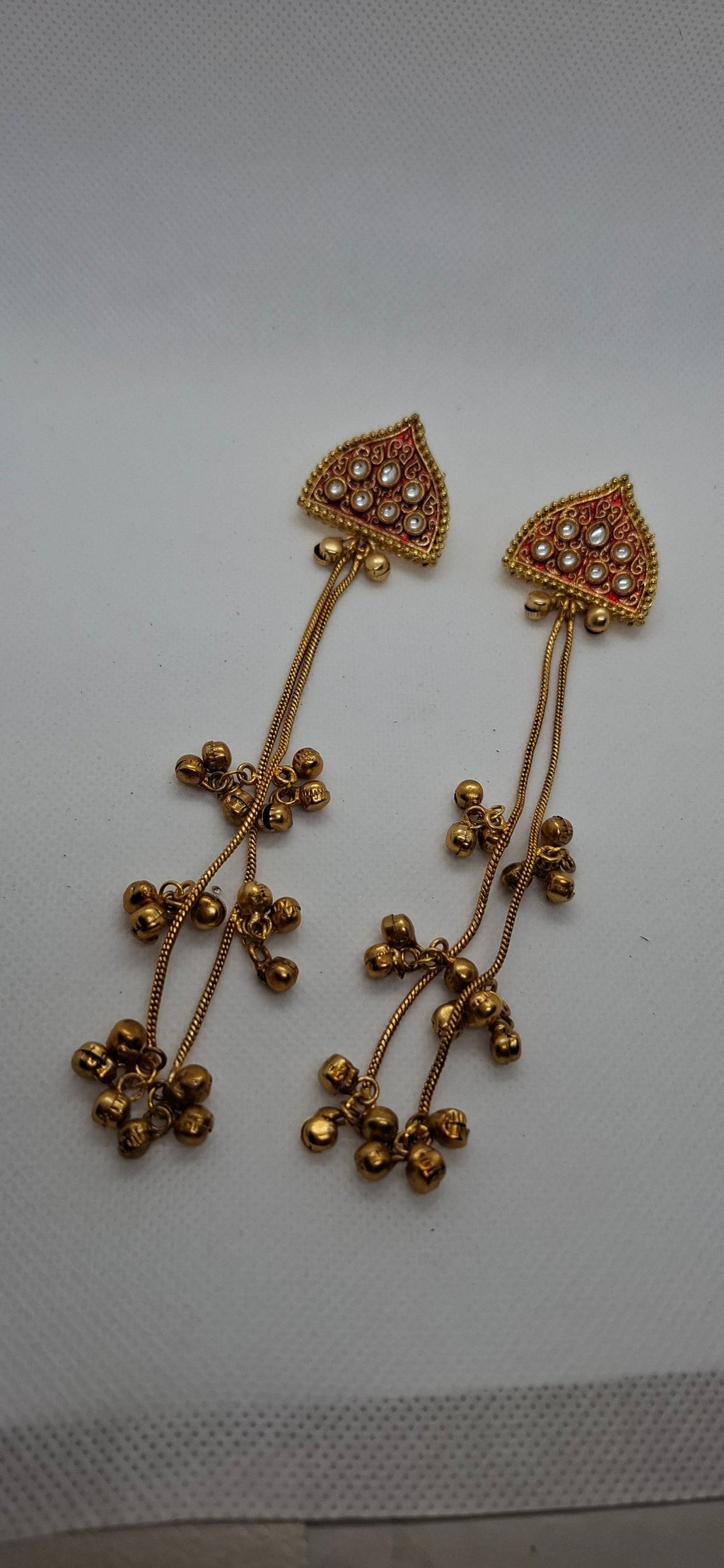 Antique Gold Kundan & Ghungroo Tiered Long Drop Earrings