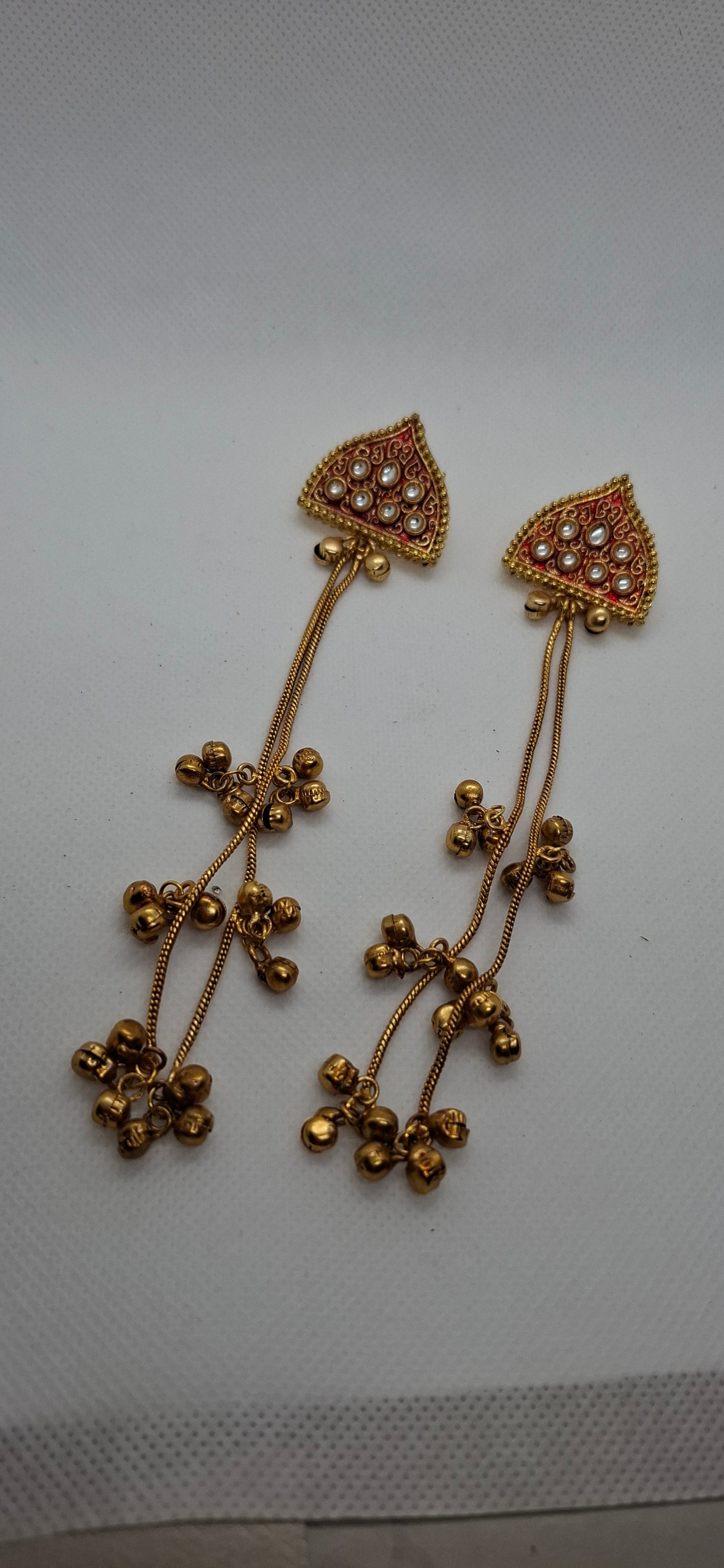 Antique Gold Kundan & Ghungroo Tiered Long Drop Earrings