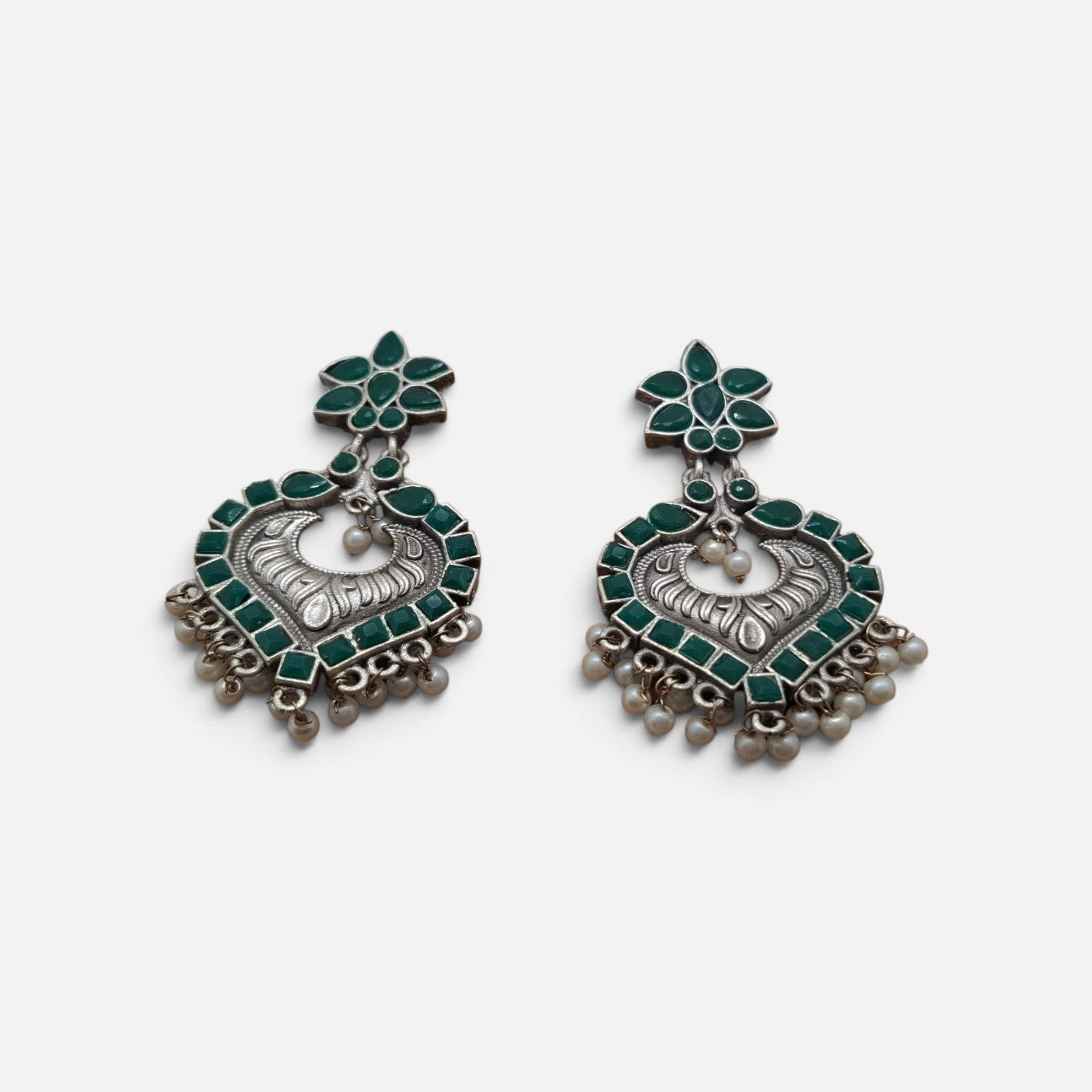 Forest Green and Silver Statement Earrings