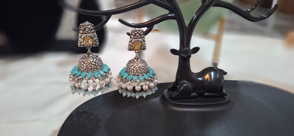 Blue Oxidised jhumkas