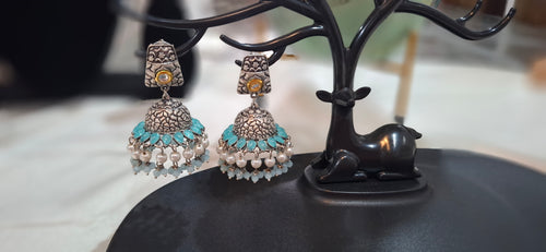 Blue Oxidised jhumkas