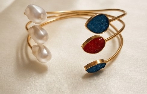 Fusion Pearl & Druzy Teardrop Triple-Band Cuff