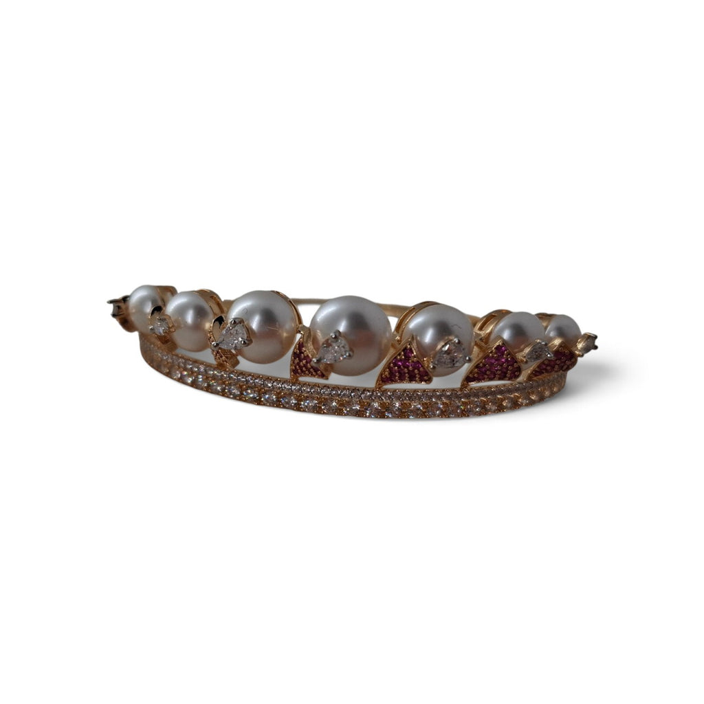 Royal Pearl & Pink Stone Gold-Plated Bangle