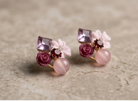 Romantic Rose & Crystal Cluster Earrings
