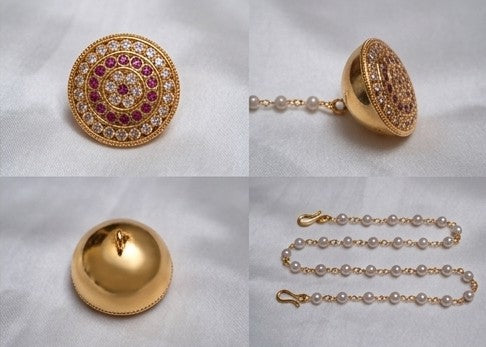 Regal Floral Motif Borla with Pearl Chain