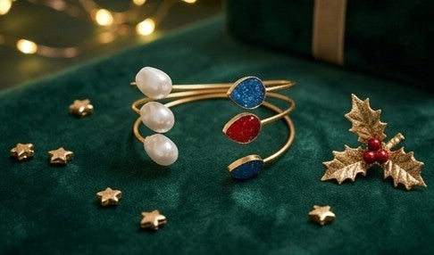 Fusion Pearl & Druzy Teardrop Triple-Band Cuff
