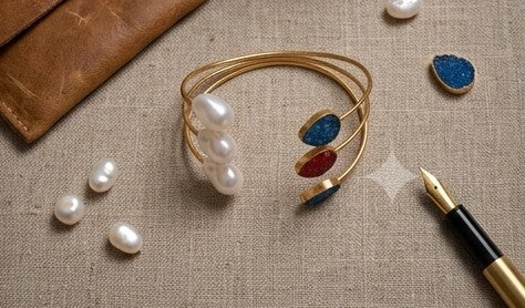 Fusion Pearl & Druzy Teardrop Triple-Band Cuff