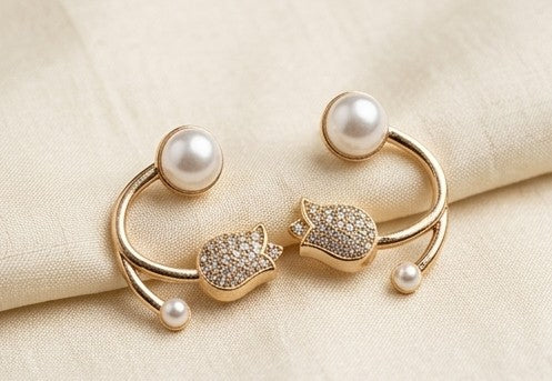 Crystal Tulip & Pearl Curved Earrings