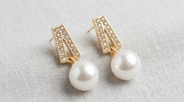 Crystal Chevron & Faux Pearl Drop Earrings