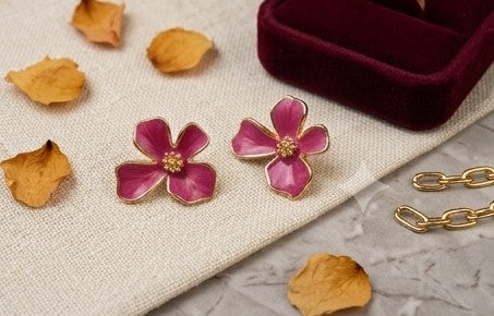 Fuchsia Bloom Enamel Stud Earrings