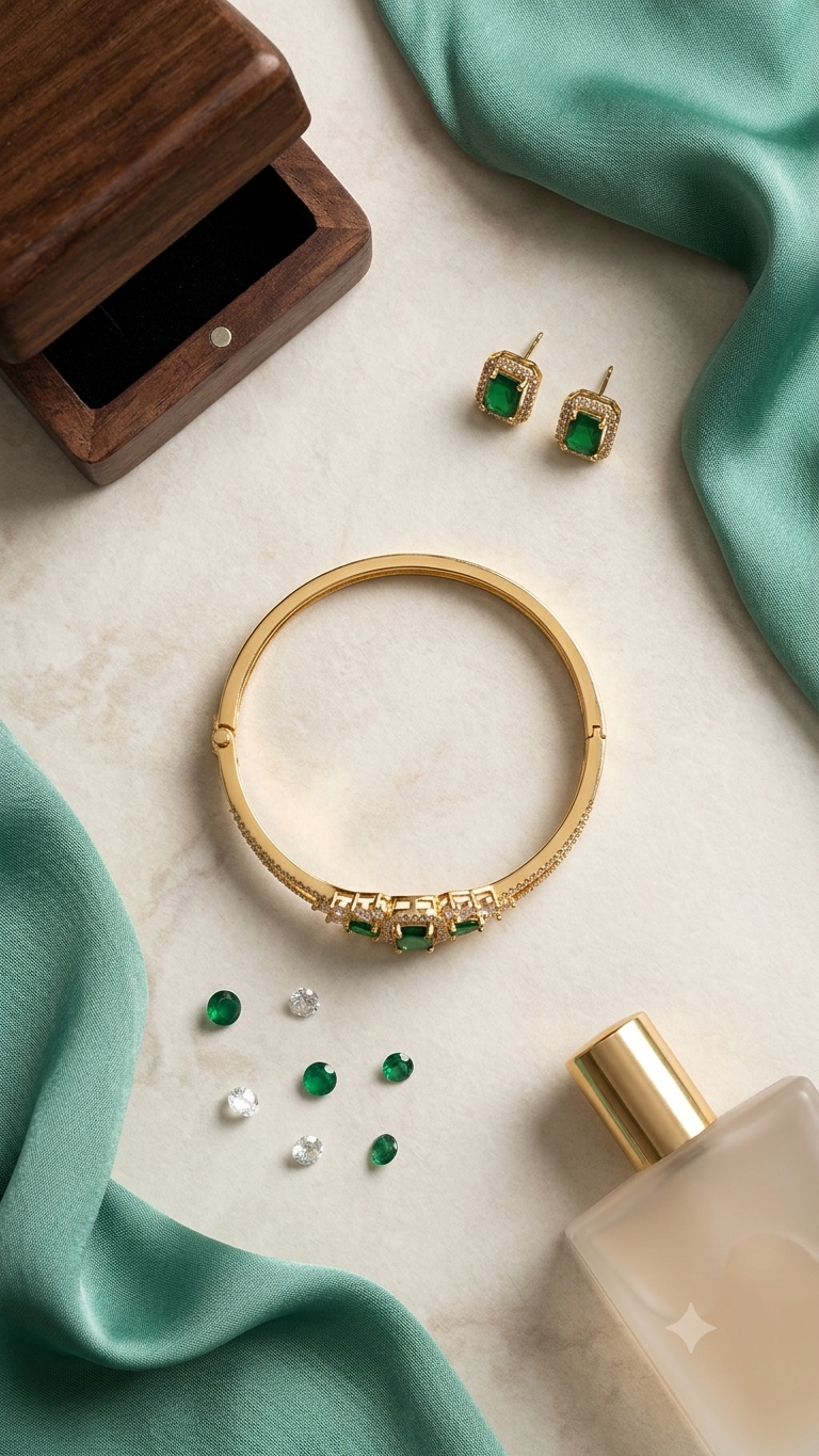 Aura Emerald Cluster Gold Toned Bracelet