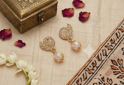 Gold-Tone Crystal Swirl & Caged Pearl Drop Earrings