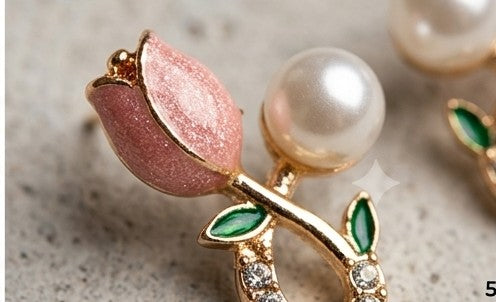 Blush Tulip & Pearl Pavé Earrings