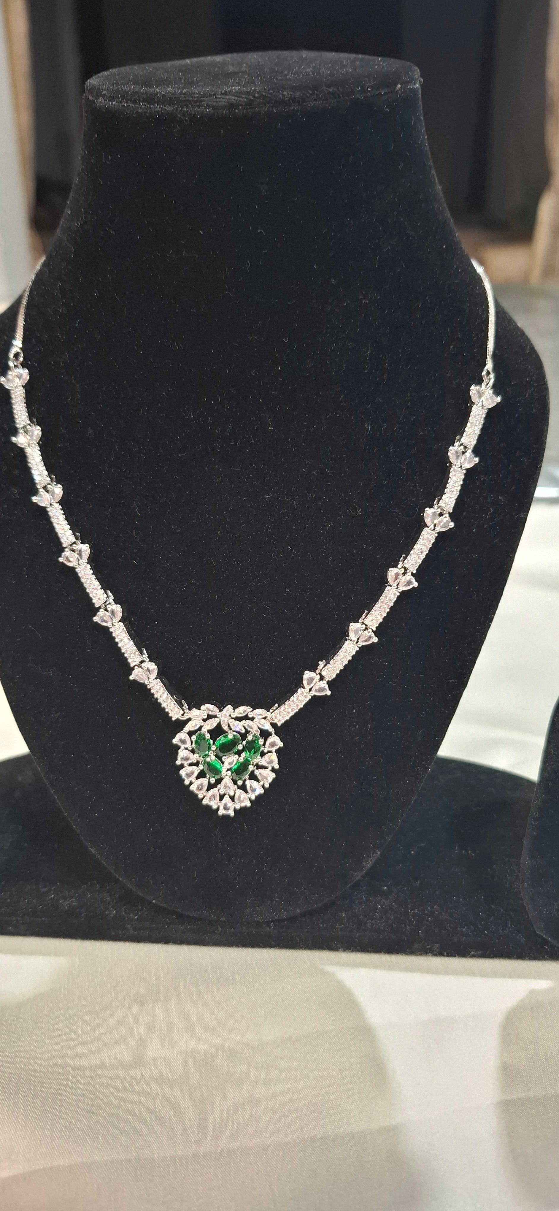 Verdant Cascade American Diamond Necklace Set