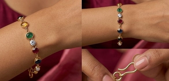 Delicate Navratna-Inspired Wirework Link Bracelet