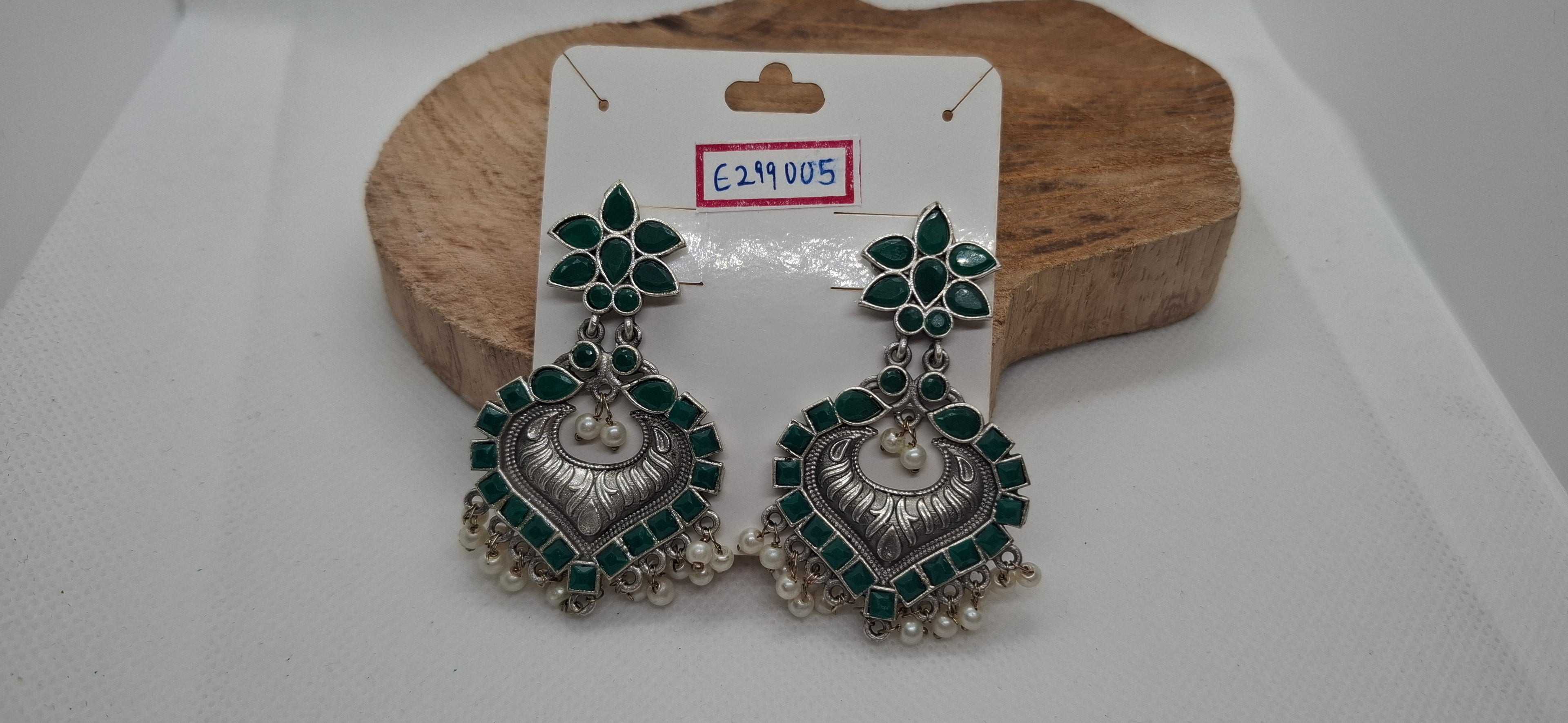Forest Green and Silver Statement Earrings