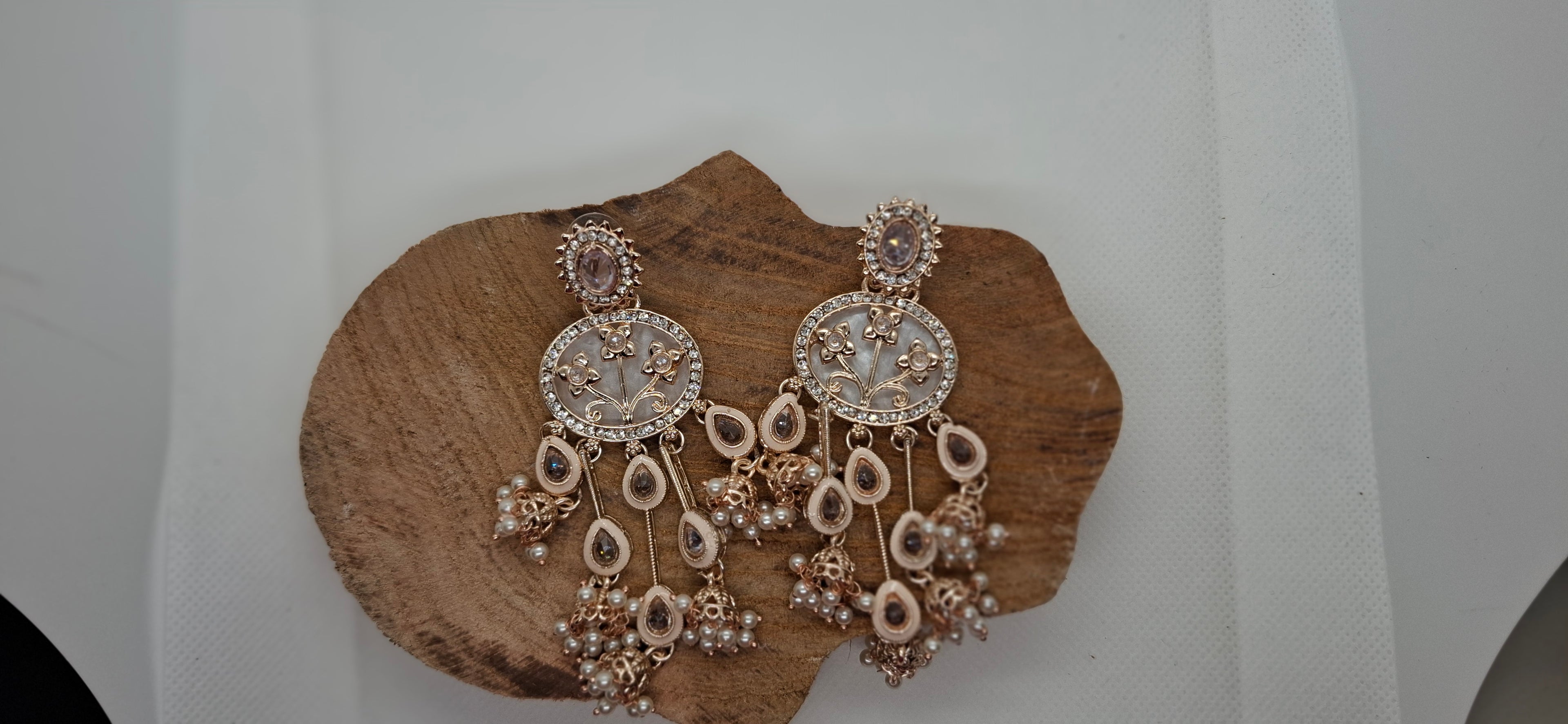 Ivory Cascading Pearl & Enamel  Jhumkas