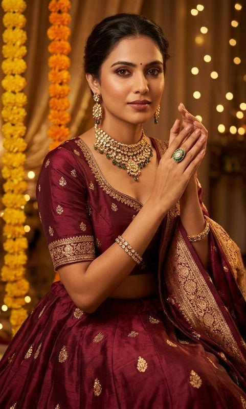 Emerald Green Enamel & Kundan Statement Ring