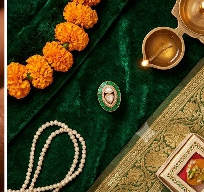 Emerald Green Enamel & Kundan Statement Ring