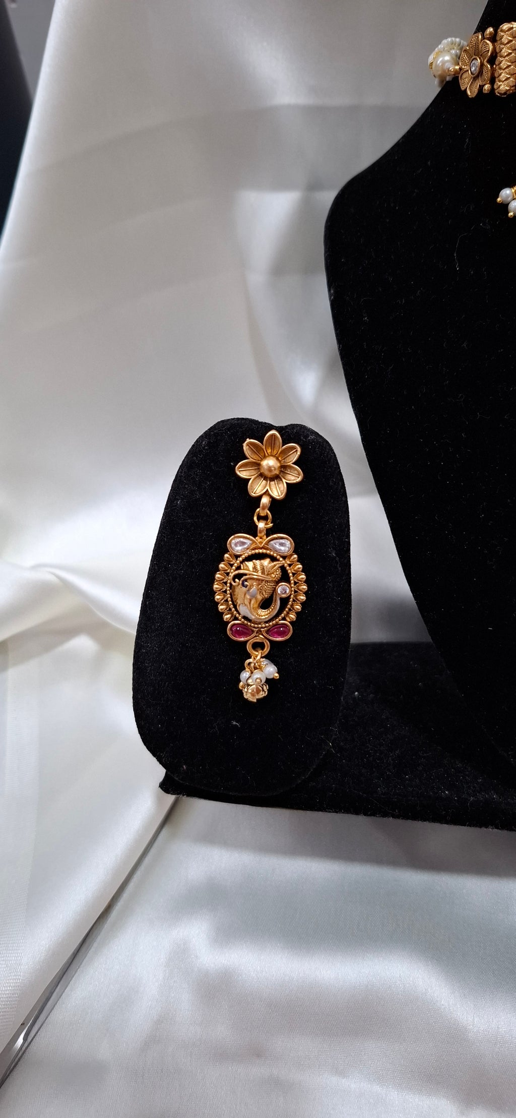 Antique Gold Plated Choker Set with Turquoise Meenakari & Pearl Droplets