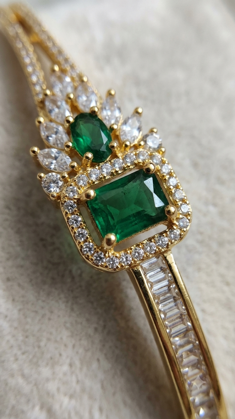 Aura Emerald Cluster Gold Toned Bracelet