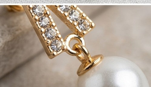Crystal Chevron & Faux Pearl Drop Earrings