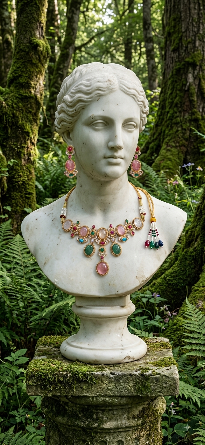 Royal Heritage Rose & Emerald Tone Traditional Necklace Set