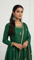 Forest Green and Silver Statement Earrings